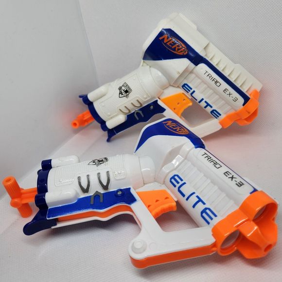 NERF N-STRIKE ELITE TRIAD EX-3 Blaster Lot Of 2 Working Used - Picture 1 of 10